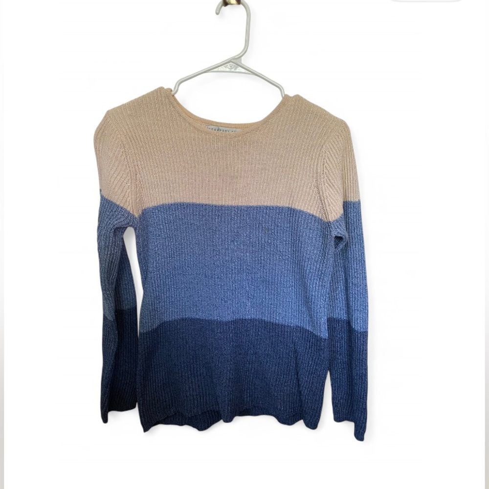 Geoffrey Beene Sport Ribbed Women’s Ombré Tan Cream Blue Sweater